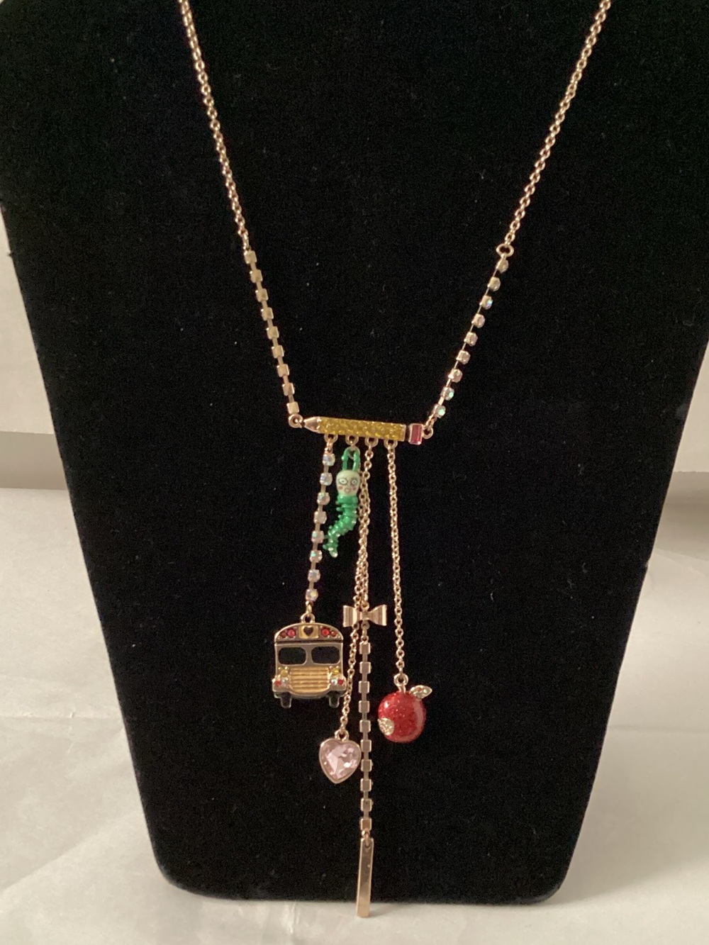 Betsey Johnson Gold-Tone Layered Charm Necklace with Red, Green and Pink Accents